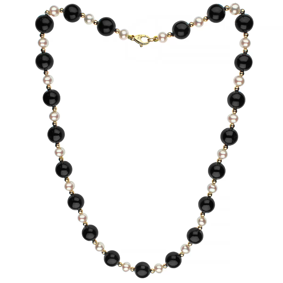 14KT Yellow Gold Cultured Freshwater Pearl Onyx Necklace